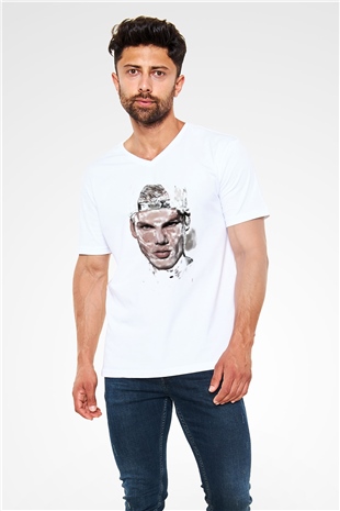 Avicii Beyaz Unisex V Yaka Tişört