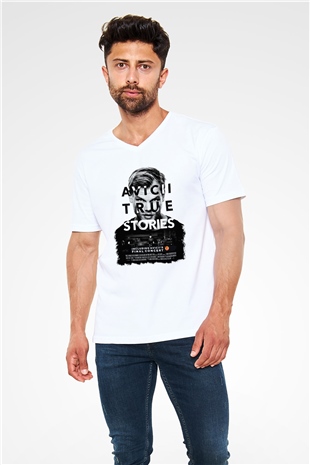 Avicii Beyaz Unisex V Yaka Tişört T-Shirt