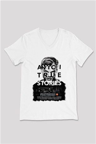 Avicii Beyaz Unisex V Yaka Tişört T-Shirt