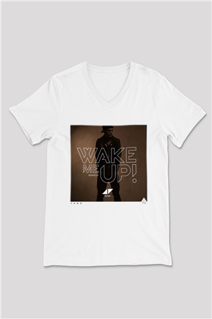 Avicii Beyaz Unisex V Yaka Tişört T-Shirt