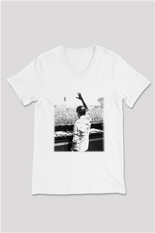 Avicii Beyaz Unisex V Yaka Tişört T-Shirt