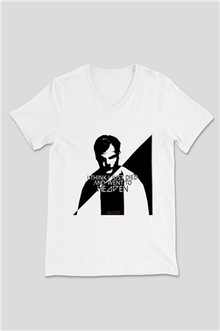 Avicii Beyaz Unisex V Yaka Tişört T-Shirt