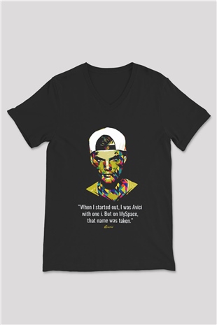 Avicii Siyah Unisex V Yaka Tişört