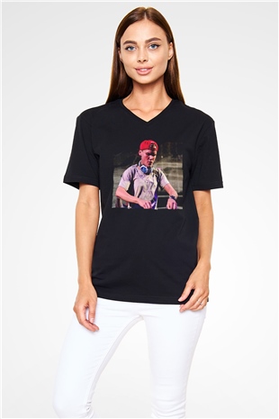Avicii Siyah Unisex V Yaka Tişört