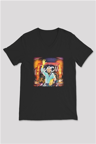 Avicii Siyah Unisex V Yaka Tişört T-Shirt