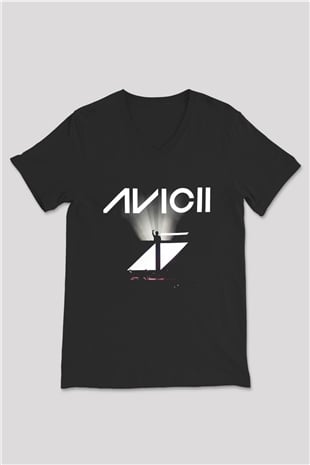 Avicii Siyah Unisex V Yaka Tişört T-Shirt