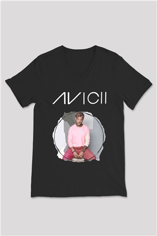 Avicii Siyah Unisex V Yaka Tişört T-Shirt