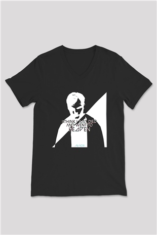 Avicii Siyah Unisex V Yaka Tişört T-Shirt