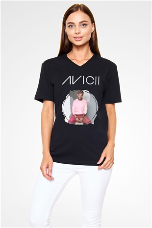 Avicii Siyah Unisex V Yaka Tişört T-Shirt