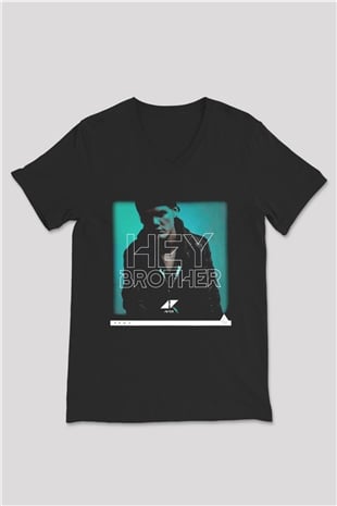 Avicii Siyah Unisex V Yaka Tişört T-Shirt