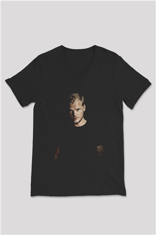 Avicii Siyah Unisex V Yaka Tişört T-Shirt