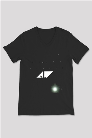 Avicii Siyah Unisex V Yaka Tişört T-Shirt
