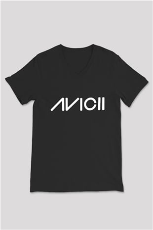 Avicii Siyah Unisex V Yaka Tişört T-Shirt