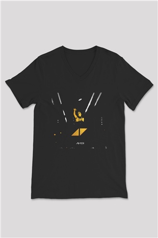 Avicii Siyah Unisex V Yaka Tişört T-Shirt
