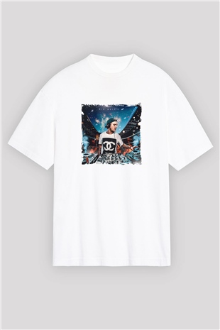 AviciiBaskılı Beyaz Oversize Tişört