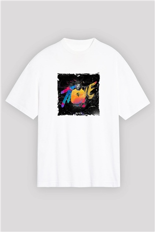 AviciiBaskılı Beyaz Oversize Tişört
