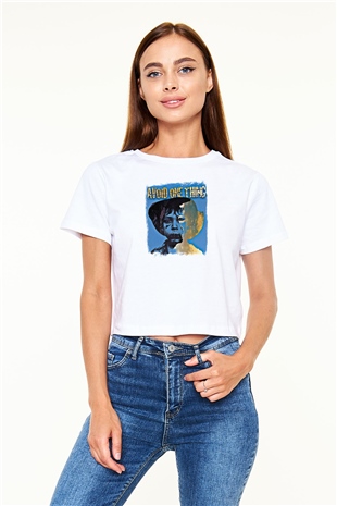 Avoid One Thing Baskılı Unisex Beyaz Crop Top Tişört