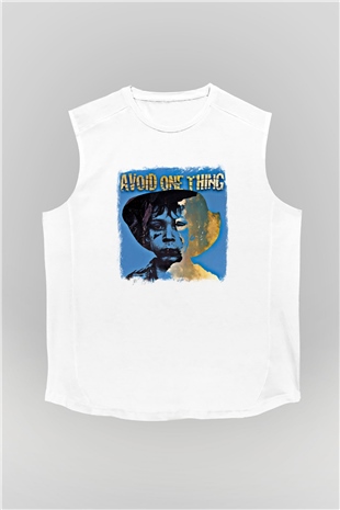 Avoid One Thing Baskılı Unisex Beyaz Kolsuz Tişört