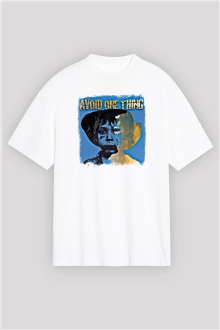 Avoid One Thing Baskılı Unisex Beyaz Oversize Tişört