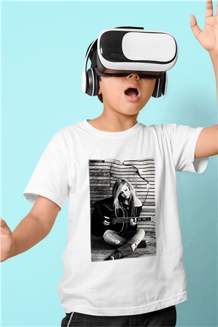 Avril Lavigne Baskılı Beyaz Unisex Çocuk Tişört