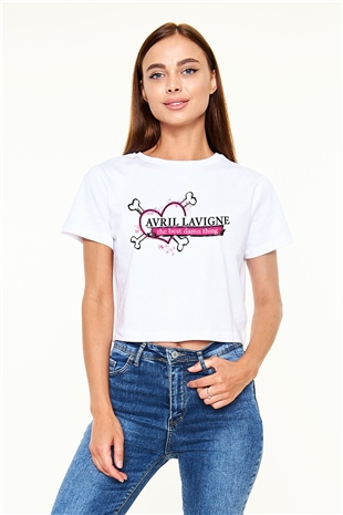 Avril Lavigne Beyaz Croptop Tişört