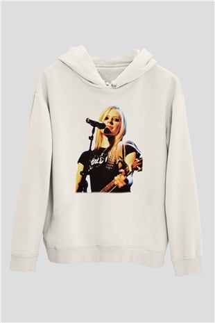 Avril Lavigne Beyaz Unisex Kapşonlu Sweatshirt