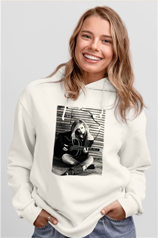 Avril Lavigne Beyaz Unisex Kapşonlu Sweatshirt