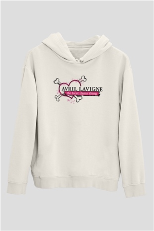 Avril Lavigne Beyaz Unisex Kapşonlu Sweatshirt