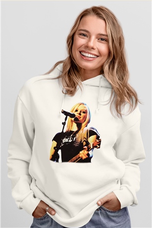 Avril Lavigne Beyaz Unisex Kapşonlu Sweatshirt