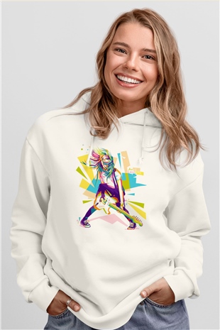 Avril Lavigne Beyaz Unisex Kapüşonlu Sweatshirt