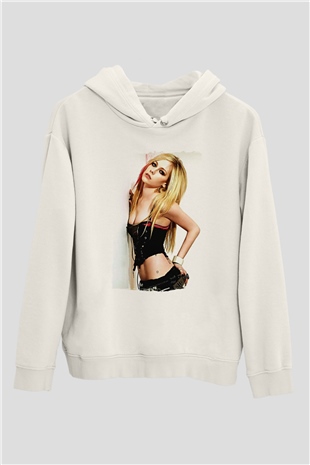 Avril Lavigne Beyaz Unisex Kapüşonlu Sweatshirt