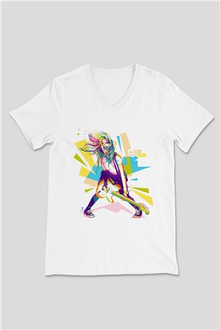 Avril Lavigne Beyaz Unisex V Yaka Tişört