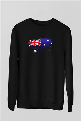 Avustralya - Australia Bayrağı Baskılı Unisex Siyah Sweatshirt