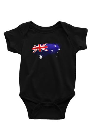 Avustralya - Australia Bayrağı Baskılı Unisex Siyah Bebek Body - Zıbın