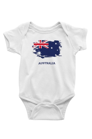 Avustralya Baskılı Beyaz Unisex Bebek Body - Zıbın