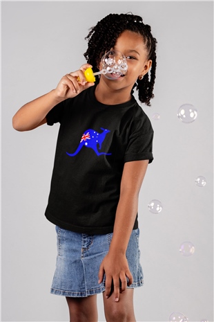 Avustralya Baskılı Siyah Unisex Çocuk Tişört