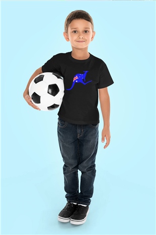 Avustralya Baskılı Siyah Unisex Çocuk Tişört