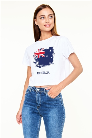 Avustralya Beyaz Croptop Tişört