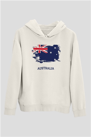 Avustralya Beyaz Unisex Kapşonlu Sweatshirt