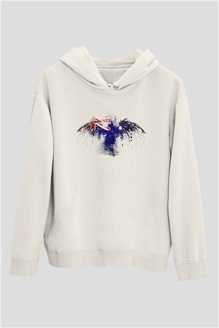 Avustralya Beyaz Unisex Kapşonlu Sweatshirt