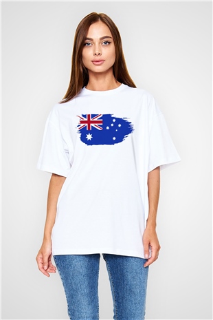 Avustralya Beyaz Unisex Oversize Tişört T-Shirt