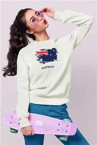 Avustralya Beyaz Unisex Sweatshirt
