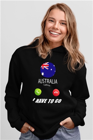 Avustralya Siyah Unisex Hoodie