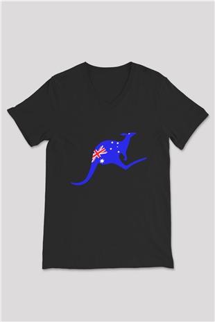 Avustralya Siyah Unisex V Yaka Tişört T-Shirt