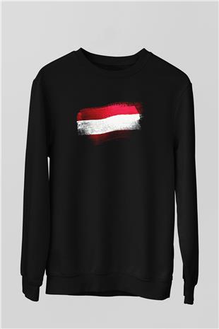 Avusturya - Austria Bayrağı Baskılı Unisex Siyah Sweatshirt
