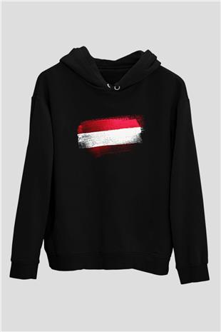 Avusturya - Austria Bayrağı Baskılı Unisex Siyah Hoodie