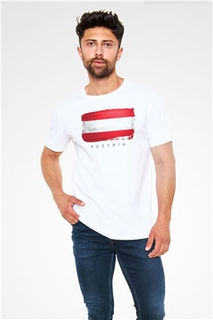 Avusturya Beyaz Unisex Tişört T-Shirt - TişörtFabrikası