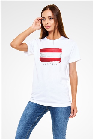 Avusturya Beyaz Unisex Tişört T-Shirt - TişörtFabrikası