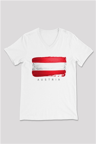 Avusturya Beyaz Unisex V Yaka Tişört