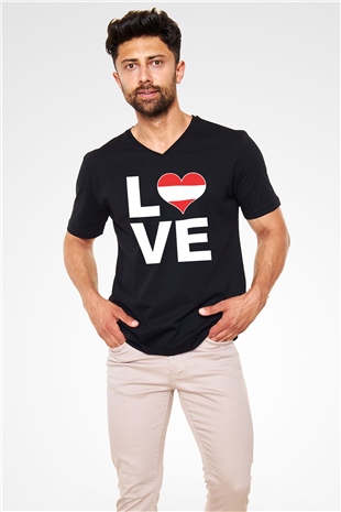 Avusturya Siyah Unisex V Yaka Tişört